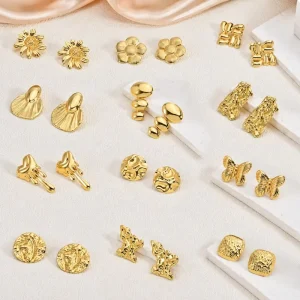 Fashion Metal Stainless Steel Stud Earrings Gold Plated Do Not Fade Earrings for Women