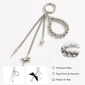 Fashion Metal Star Heart Tassel Keychain Pendant Charm Bag Accessory Handbag Purse Decoration Electroplated Alloy Key Chain
