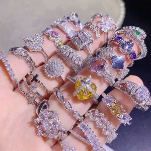 Fashion Micro Inlaid Zircon Ring Jewelry Silver Plated Color Preservation Ring Diamond Rings Manufacturer Mixed Batch