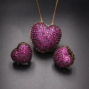 Fashion Micro Multicolor Zirconia Stud Earrings Pendant Necklaces for Women Charm Heart Shape Paved Jewelry Sets
