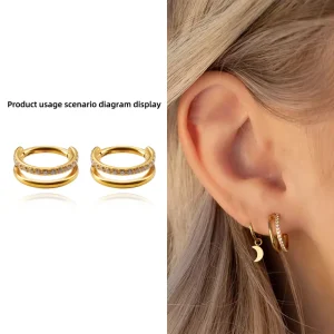 Fashion Middle Gap Zircon Heart Shape Ear Nose Ring Titanium Gold Plated Hoop for Piercing Body Clicker Perforated