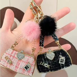 Fashion Mini 3D Handbag Keychain Cute Bling Crystal Rhinestone Purse Key Chains Women Bags Keyring Charms Pendant Girly Keychain