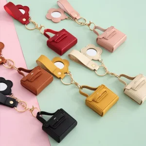 Fashion Mini Bag Pendant Cute Mirror Keychain PU Leather Bag Charms for Women Outdoor Use
