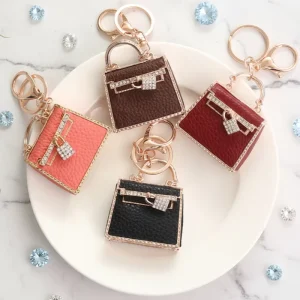 Fashion Mini Handbag Keychain Charm Crystal Leather Bag Key Chain Bag Pendant Keychain for Purse Car Decor