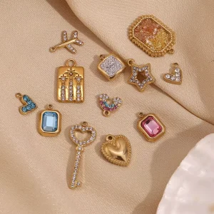 Fashion Mini Jewelry Accessory Stainless Steel Plated 18K Gold Micro Inlaid Zircon Multi color Charm Pendant for Women