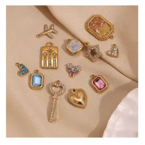 Fashion Mini Jewelry Accessory Stainless Steel Plated 18K Gold Micro Inlaid Zircon Multi-color Charm Pendant for Women