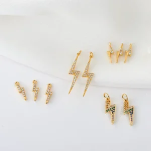 Fashion Mini Tiny CZ Thunder Lightning Pendant Brass 14K Gold Plated Lightning Pendant Charms Jewelry Making Accessories