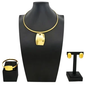 Fashion Minimalist Gold Plated Choker Jewelry Set Square Pendant Necklace Bracelet Earrings HD2501916