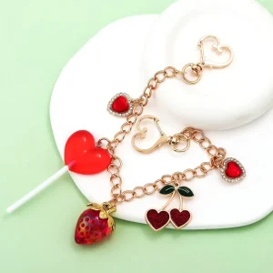 Fashion Minimalist Heart-Shaped Crossbody Chain Resin Strawberry Heart Lollipop Cherry Women’s Bag Charm
