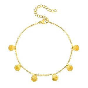 Fashion Minimalist Personalized Jewelry Anklets Gold Plated Stainless Steel Shell Charms Anklets Women