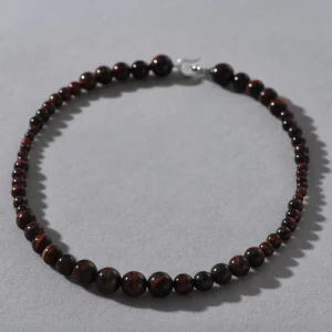 Fashion Minimalist Platinum Plated Natural Red Tiger’s Eye Stone Bead Necklace Jewelry Factory