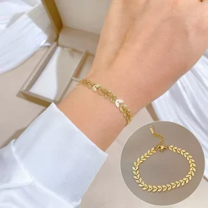 Fashion Minimalist Stainless Steel Adjustable Leaf Personalized Chain Bracelet for Girls
