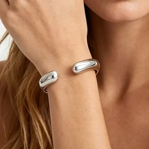 Fashion Minimalist Streamline C-shape Open Bracelet Stainless Steel Waterproof Hollow Plain Cuff Bangles Jewelry