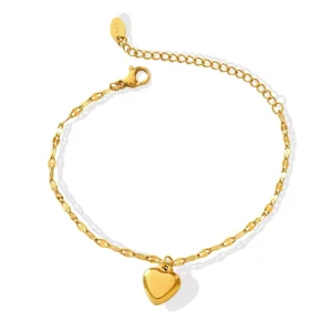 Fashion Minimalist Sweet Teen Girls Daily Wear Jewelry Love Heart Charm Stainless Steel Bracelet
