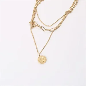 Fashion Multi Layered Necklace Stainless Steel Statement Necklace Jewelry