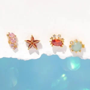 Fashion Multi Styles Small Stud Earrings Gold Plated Geometric Zircon Cute Marine Animals Stud Earrings Set for Women