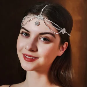 Fashion Multi layered Rhinestone Forehead Hair Accessories Hair Chains Tassel Hair Cap Head Chain Jewelry Party for Women