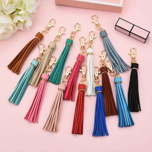 Fashion Multicolor Key Bag Charms Long PU Leather Tassel Pendant Keychain Accessory for Women