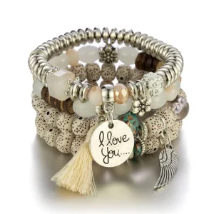 Fashion Multilayer Tassel LOVE Women Jewelry Natural Stone Beaded Bracelet Bohemian Colorful Crystal Beads Bracelets