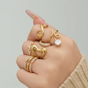 Fashion Multiple styles Stainless Steel Rings 18K Gold Plated Snake Zircon Fine Rings Hypoallergenic Rings Jewelry Women