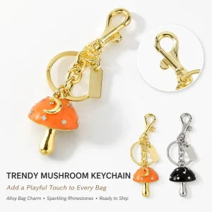 Fashion Mushroom Star Stud Keychain Bag Charm Pendant Gold Plated Alloy Cute Women Handbag Car Accessories OEM