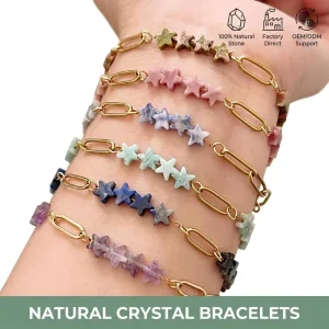 Fashion Natural Gemstone Star Bracelets Gold Plated Link Chain Crystal Healing Energy Stone Bracelet for Women OEM ODM Service