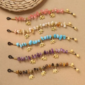 Fashion Natural Quartz Citrine Crystal Wrap Bracelet Bangkok Elephant Charm Braided Bracelet Bohemian Style Copper Bell Jewelry