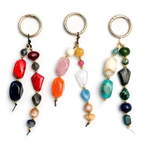 Fashion Natural Stone Bead Bag Charm Gold Key Ring Luxury Style Women Fashion Accessories Gifts