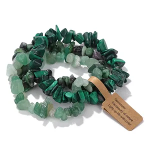 Fashion Natural Stone Rose Quartz Amethyst Multi layer Irregular Gravel Design Elastic Bracelet Gift 3pcs Set Bracelet Set
