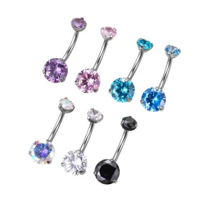 Fashion Navel Curves Belly Button Ring ASTM F136 Titanium Navel Piercing Prong Set Double CZ Gem Piercing Body Jewelry