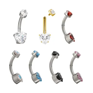 Fashion Navel Rings ASTM F 136 Titanium Prong Set Heart Zircon Belly Button Navel Rings Piercing Jewelry