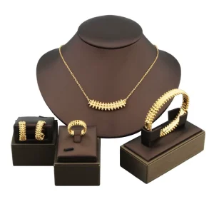 Fashion Necklace Bracelet Earrings Ring Set 18K Gold Plated Copper Zircon Unisex Adjustable Length Daily Wear
