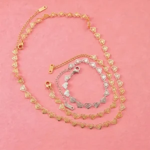 Fashion Necklace Bracelet Stainless Steel Heart Shaped Hollow Exquisite Jewelry Women’s