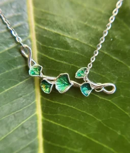 Fashion Necklace Jewelry 925 Sterling Silver Green Enamel Ginkgo Leaf Necklace for Gift Party Wedding Anniversary Jewelry
