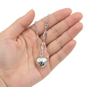 Fashion Necklaces Custom Luxury Luster Jewelry Heart Pendant Silver Steel 18k Yellow Gold Plated Link Chain Necklace for Women