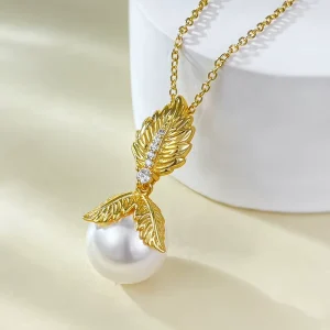 Fashion Necklaces Luxury 925 Sterling Silver Necklace Gold Plated with Pearl and Cubic Zircon for Wedding
