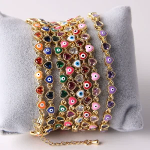 Fashion New Arrival Custom Turkish Charm Adjustable Bracelet Colorful Enamel Link Chain Eyes of Evil Bracelets