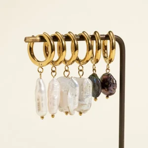 Fashion New Baroque Freshwater Pearl Huggie Hoop Earrings 18K Gold Dangle Drop Statement Natural Pearl Boho Fine Jewelry Women