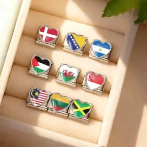 Fashion New Custom Heart World National Flag Italian Charm Links Fit 9mm Stainless Steel Bracelet DIY Jewelry Gifts