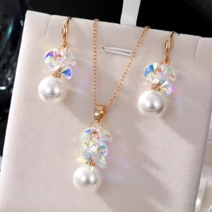 Fashion New Design Colorful Rhinestone Pearl Jewelry Set for Women
