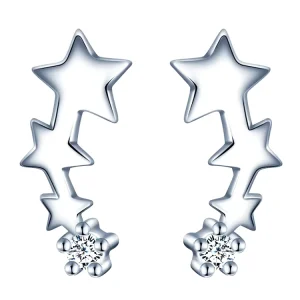 Fashion New Design Women’s Silver Stud Earrings Zircon Rhodium Plated Star Shaped Trendy Anniversary Gift for Party