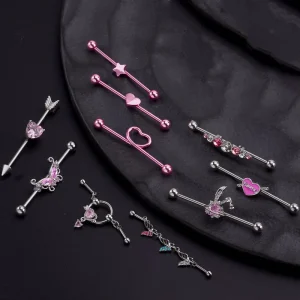 Fashion New Electroplated Stainless Steel Industrial Barbell Ear Studs Piercings Jewelry