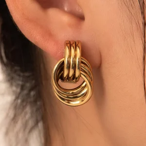 Fashion New Geometric Stainless Steel Circle Drop Earrings Women’s Thick Gold Knot Pendant Earrings Jewelry
