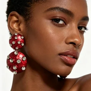 Fashion New Personality Design Gold Plated Cold Style Hollow Painted Red Color Crystal Rhinestone Water Drop Shape Earring Women