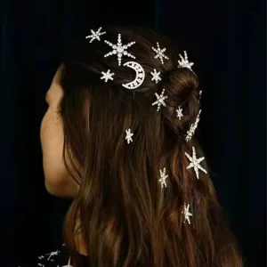 Fashion New Style Hairpins for Women Girls Star Moon Hair Accessories Shiny Crystal Fine Hair Clips for Valentines Gift