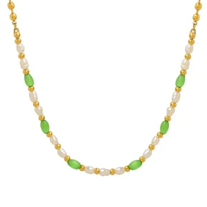 Fashion New Style Pearl Necklace Handmade Beads 18k Pvd Coated Waterproof Stainless Steel Pearl Necklace
