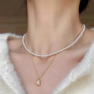 Fashion Niche Design Titanium Steel Bowl Bean Necklace Female Peanut Pearl Collarbone Chain