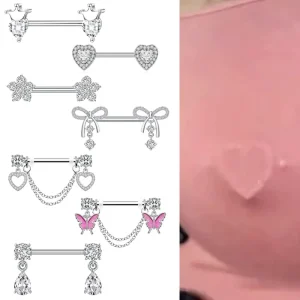 Fashion Nipple Ring Stainless Steel Heart CZ Barbell Nipple Ring Piercing Body Jewelry Butterfly Flowers Dangle Rings