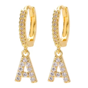 Fashion Non Tarnish Initial Hoop Earrings Moissanite Gold Initial Letter Hoop Earrings With Diamond