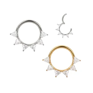 Fashion Nose Rings Implant Grade ASTM F136 Titanium 6 Triangle CZ Segment Hinged Hoop Ring Ear Clicker Body Piercing Jewelry